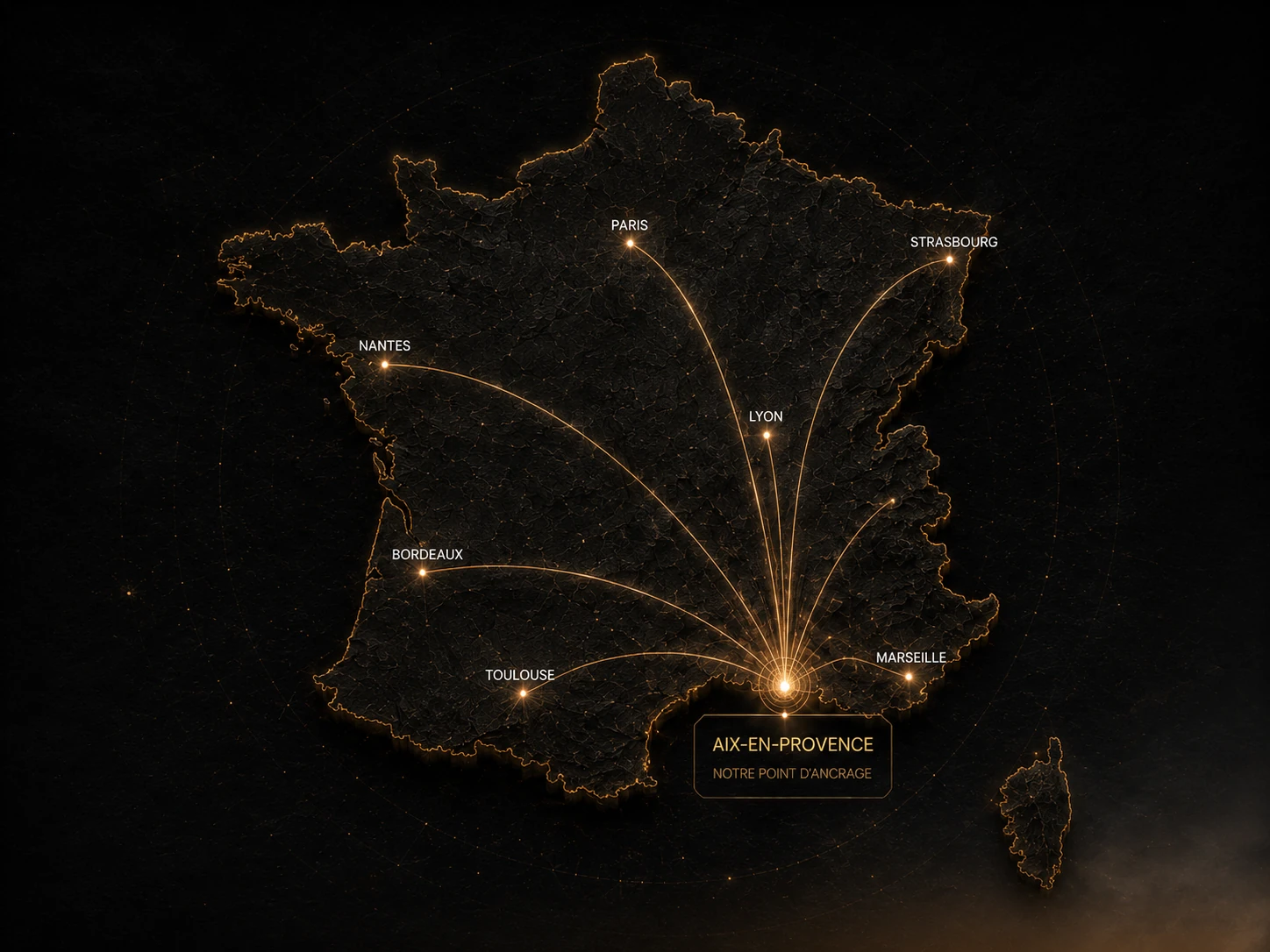 Carte de France avec rayonnement national depuis la Provence